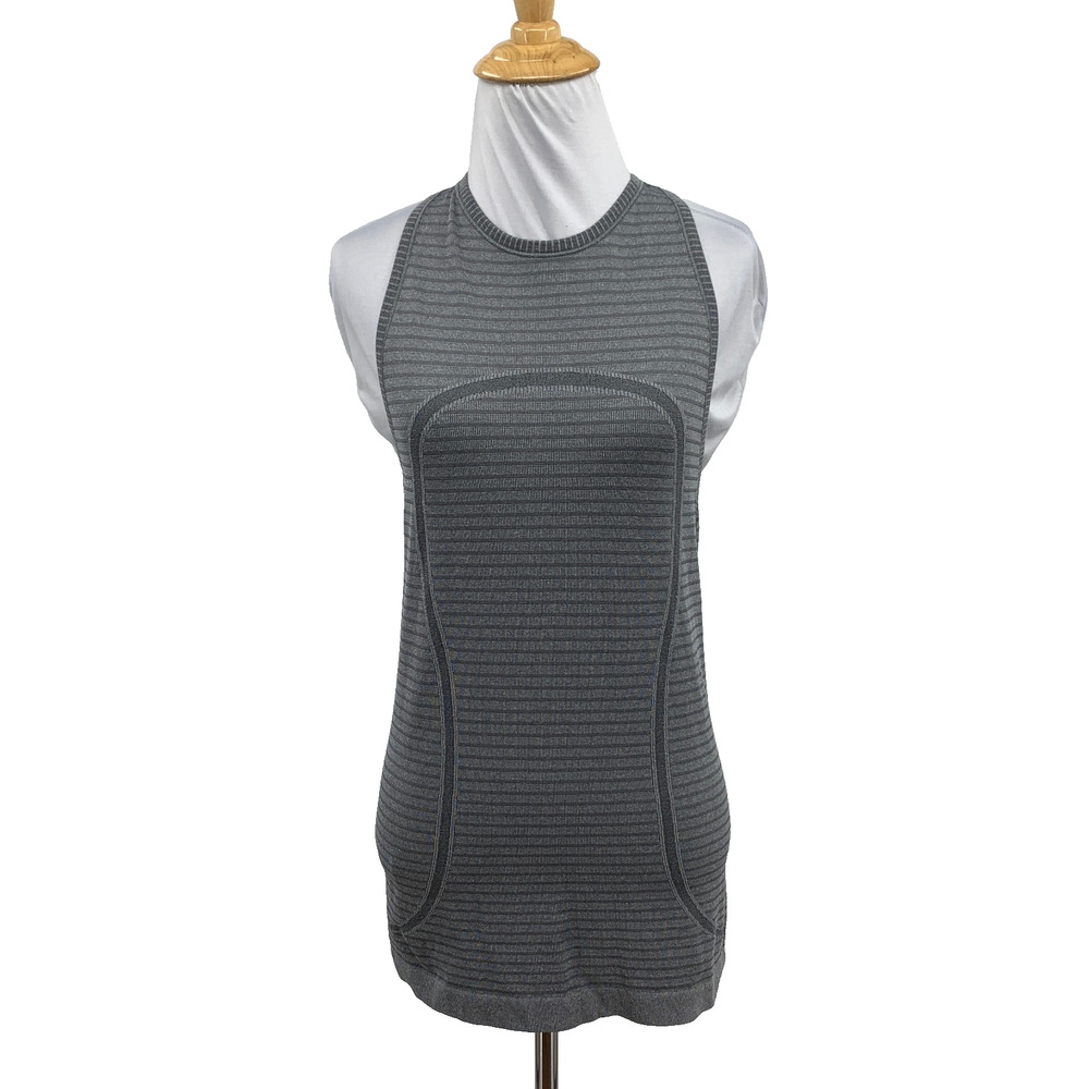 Lululemon Top Womens 6 Grey Swiftly Tech Racerback Lightweight Striped Tank